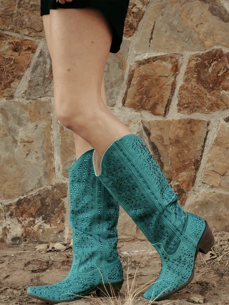 Turquoise Tease - Rhinestone Boot