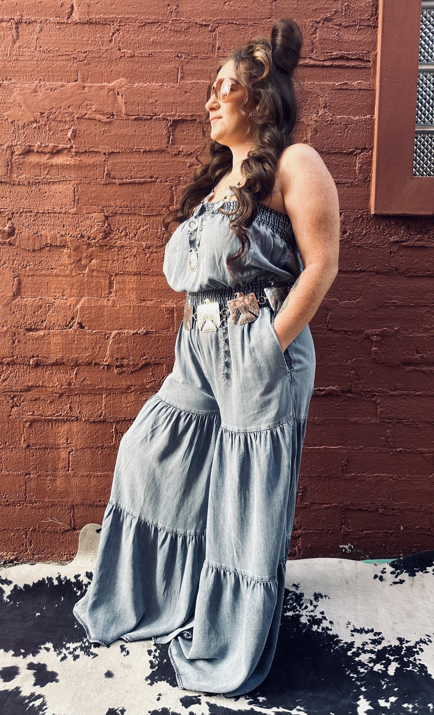 Blue Bell Babe - Ruffle Denim Jumpsuit