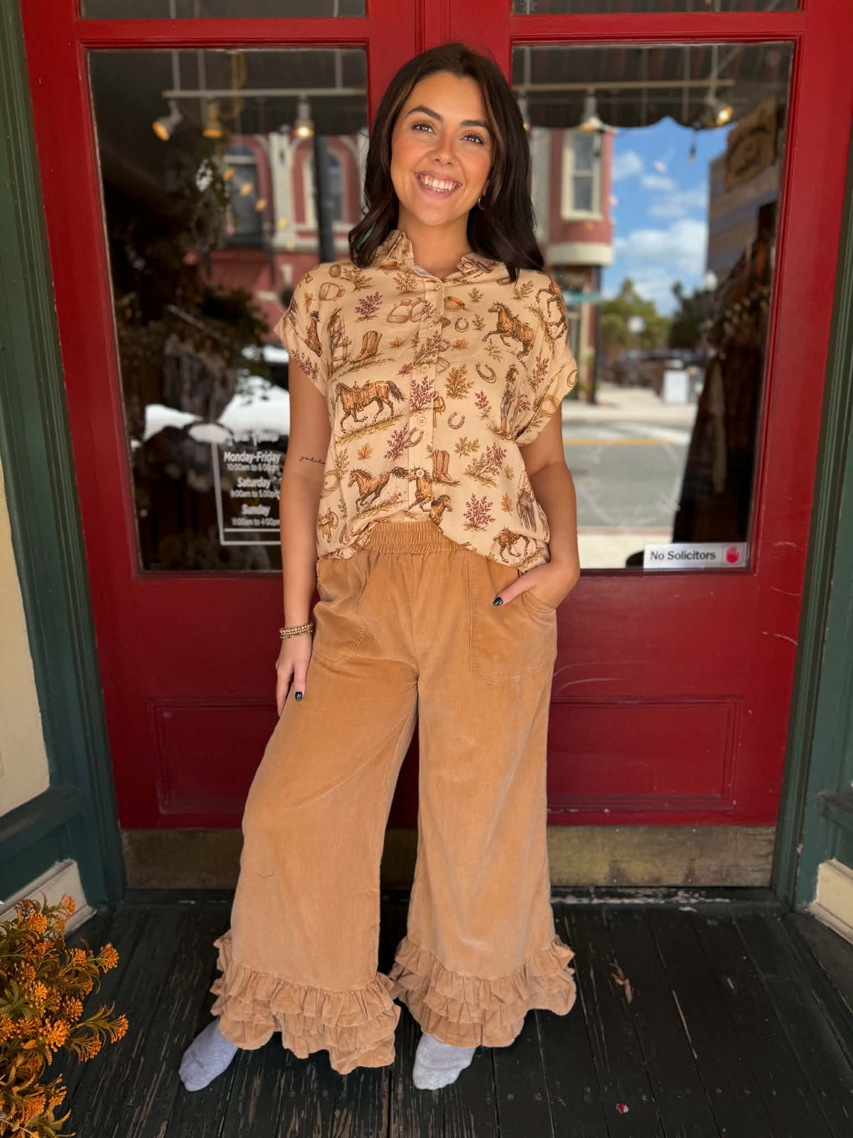 Harvest on the Range – Ivory Button-Down Top