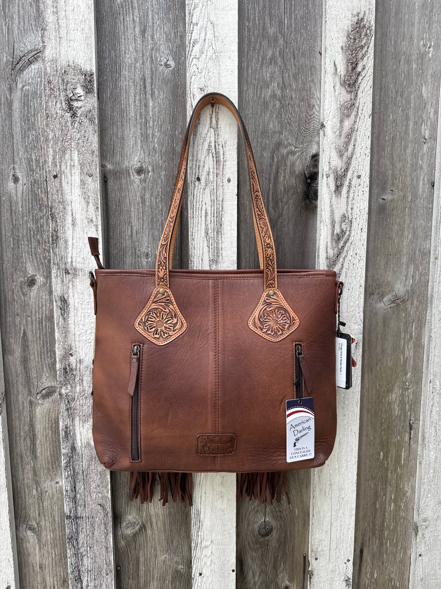 Fringe Dust & Rodeo Rust - Leather Hide Tote Bag
