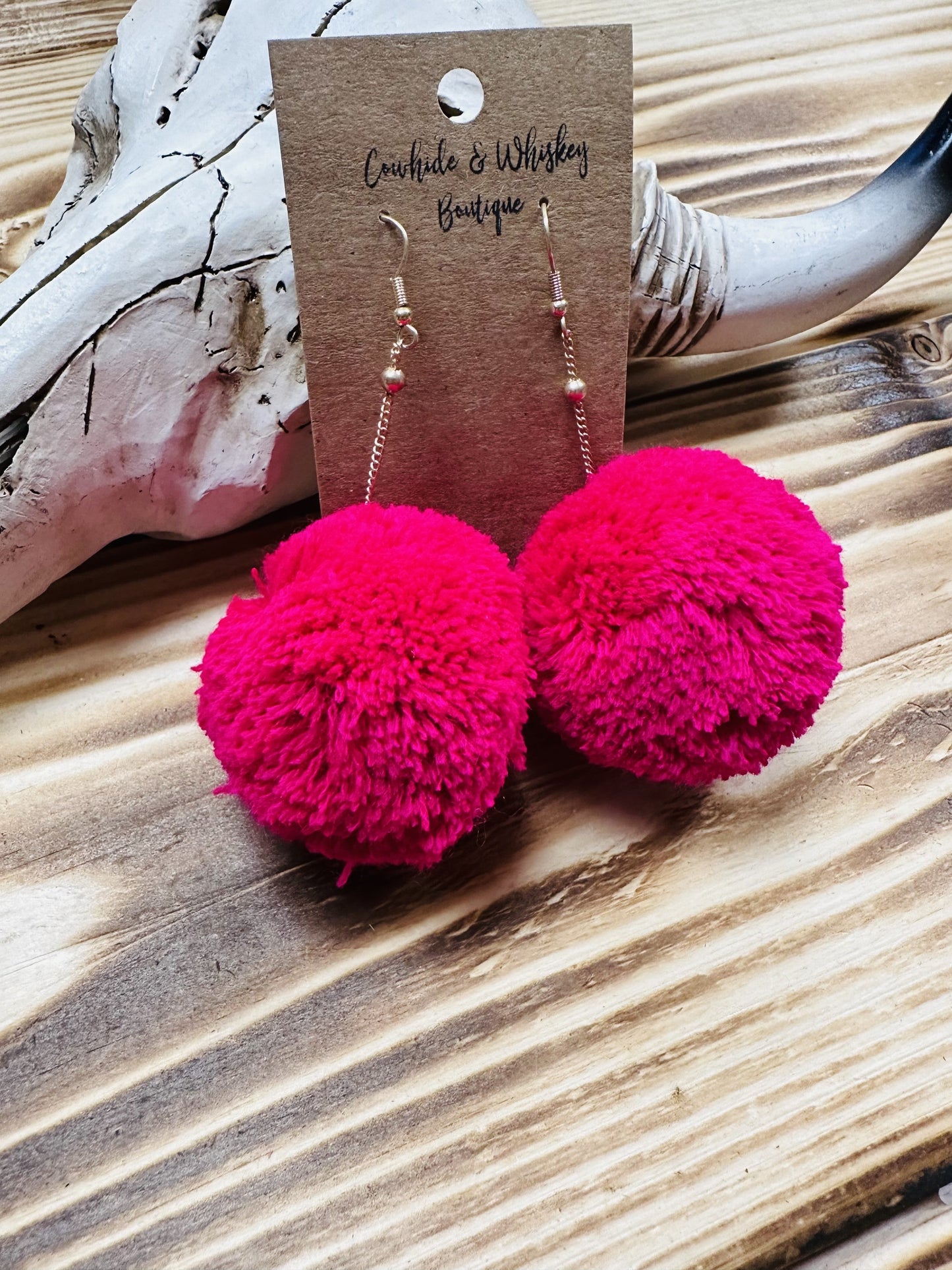 Cactus Blossom - Magenta - Pom Pom Earrings