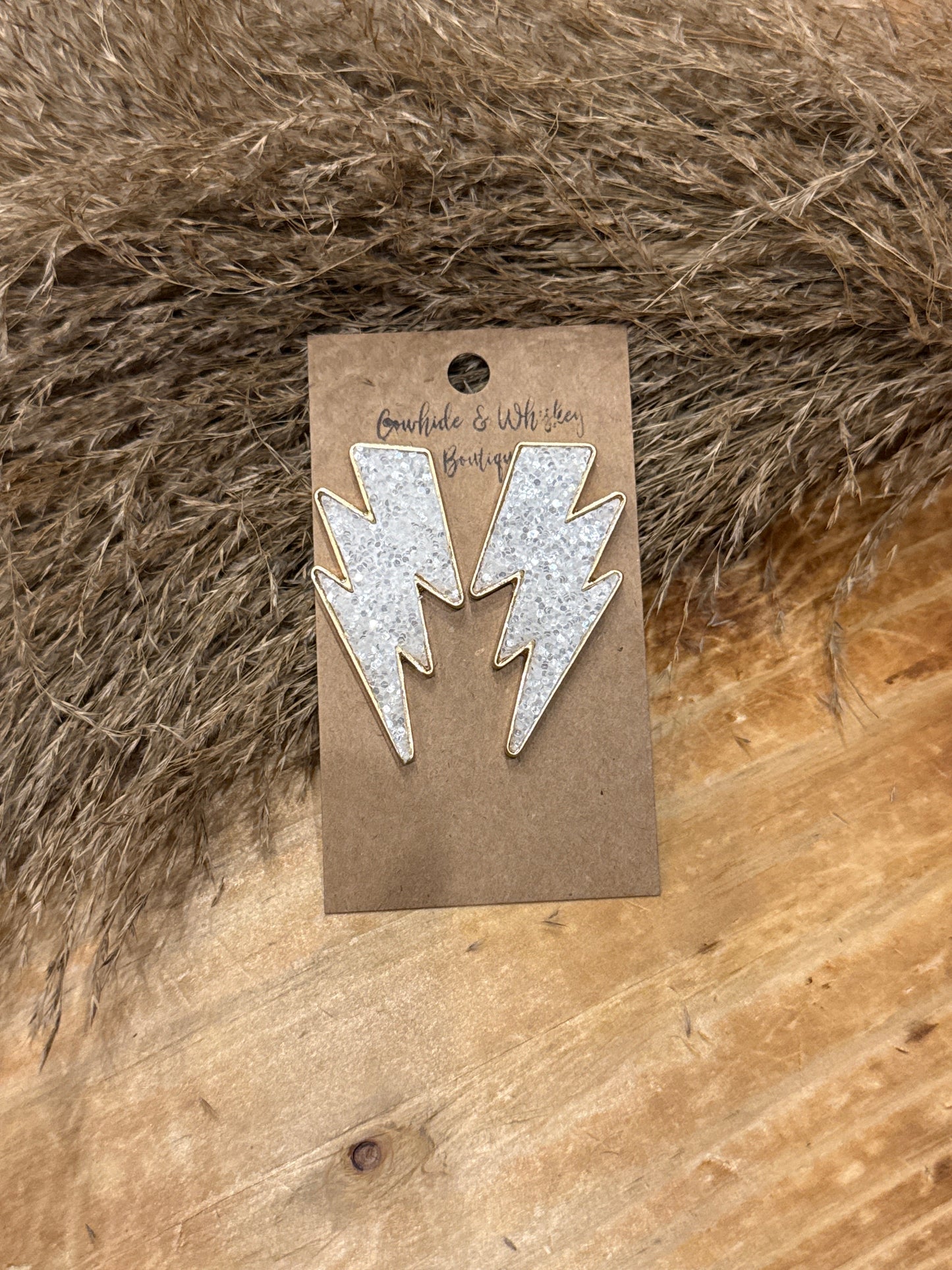 Glitter Bolt - White Earrings
