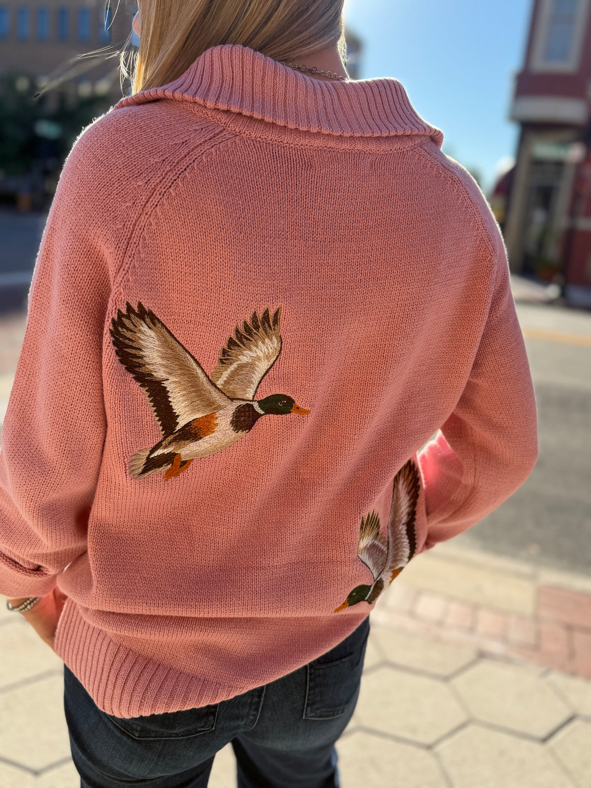 Pretty in the Marsh – Pink Mallard Quarter-Zip Pullover