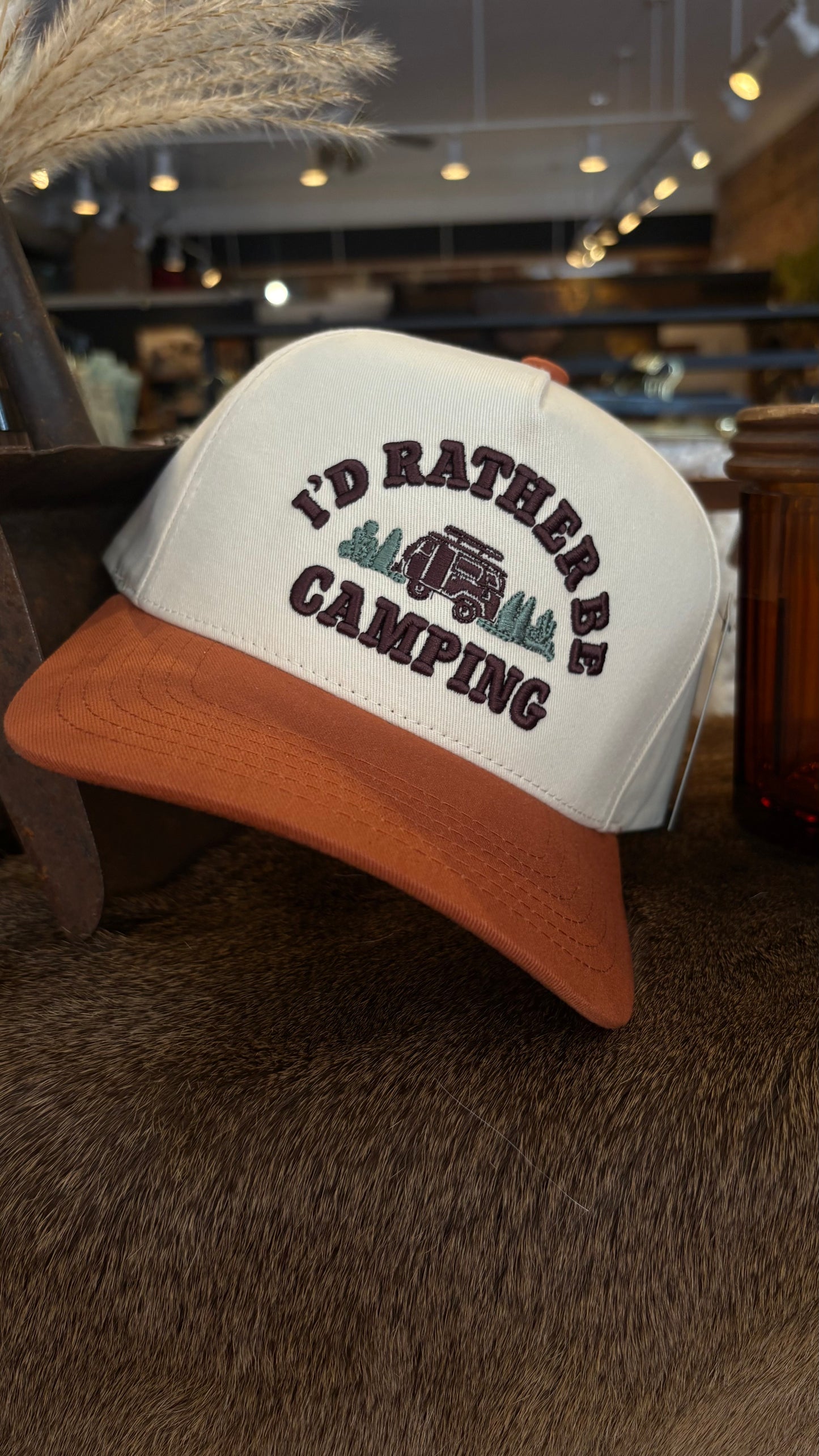 I'd rather Be Camping-Orange & White Trucker Hat