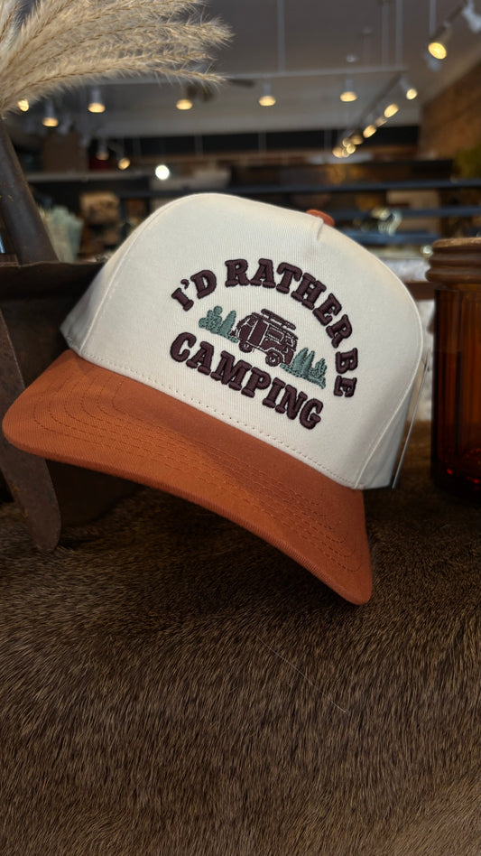 I'd rather Be Camping-Orange & White Trucker Hat