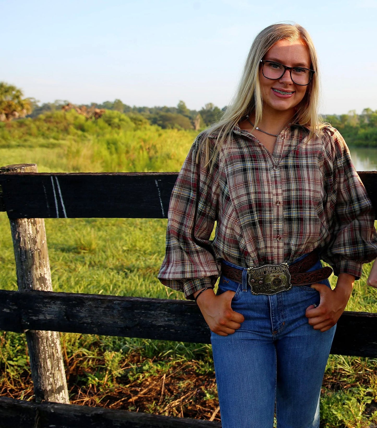 Harvest Nights – Black & Red Plaid Puff Sleeve Top