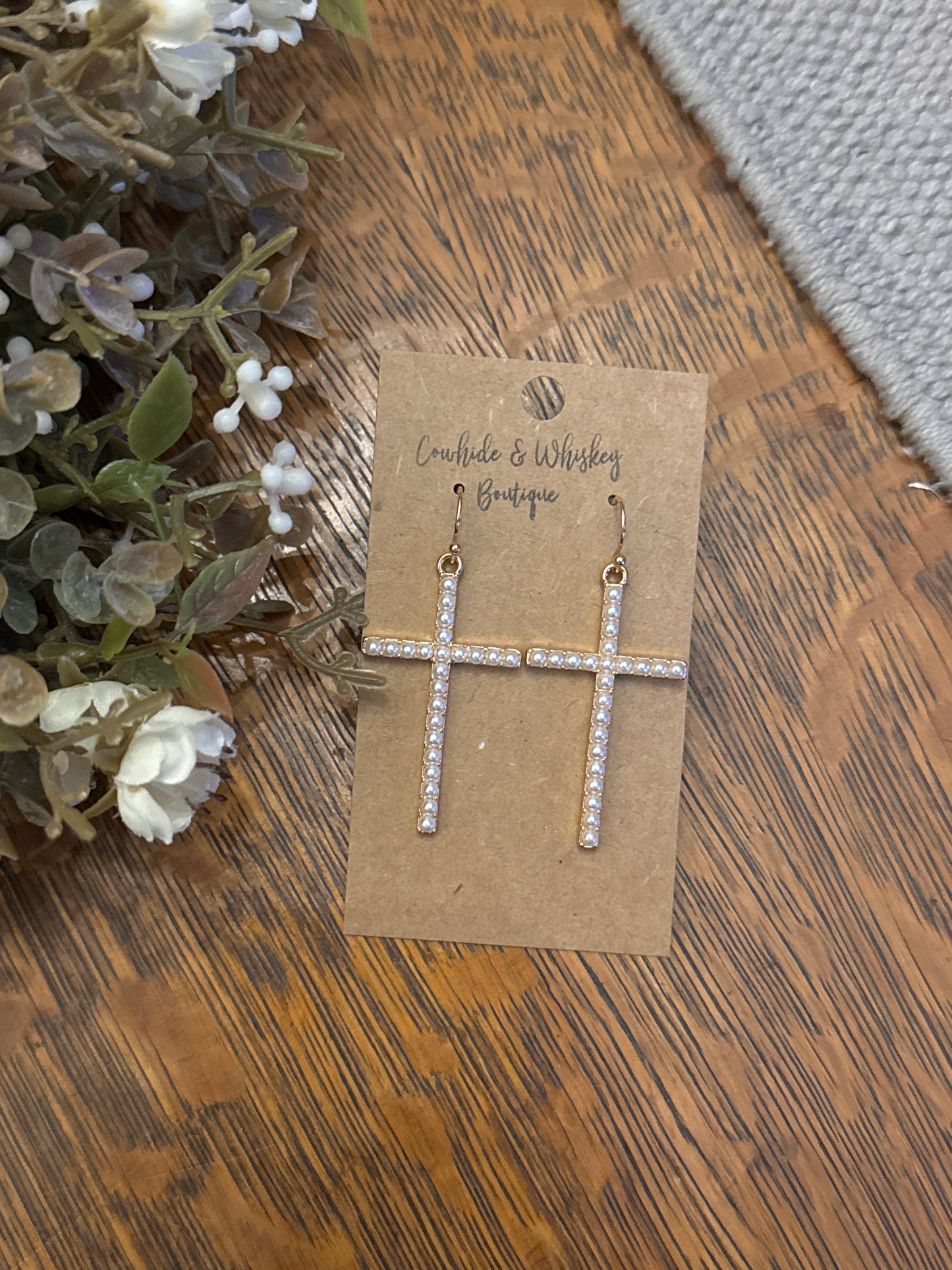 Pearl Cross - Gold Earrings