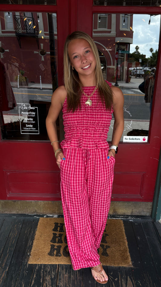 Southern Sweetheart – Gingham Print Drawstring Pants