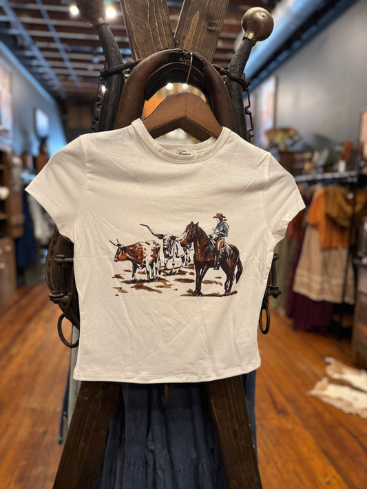 Longhorn Drive - White Mini Tee