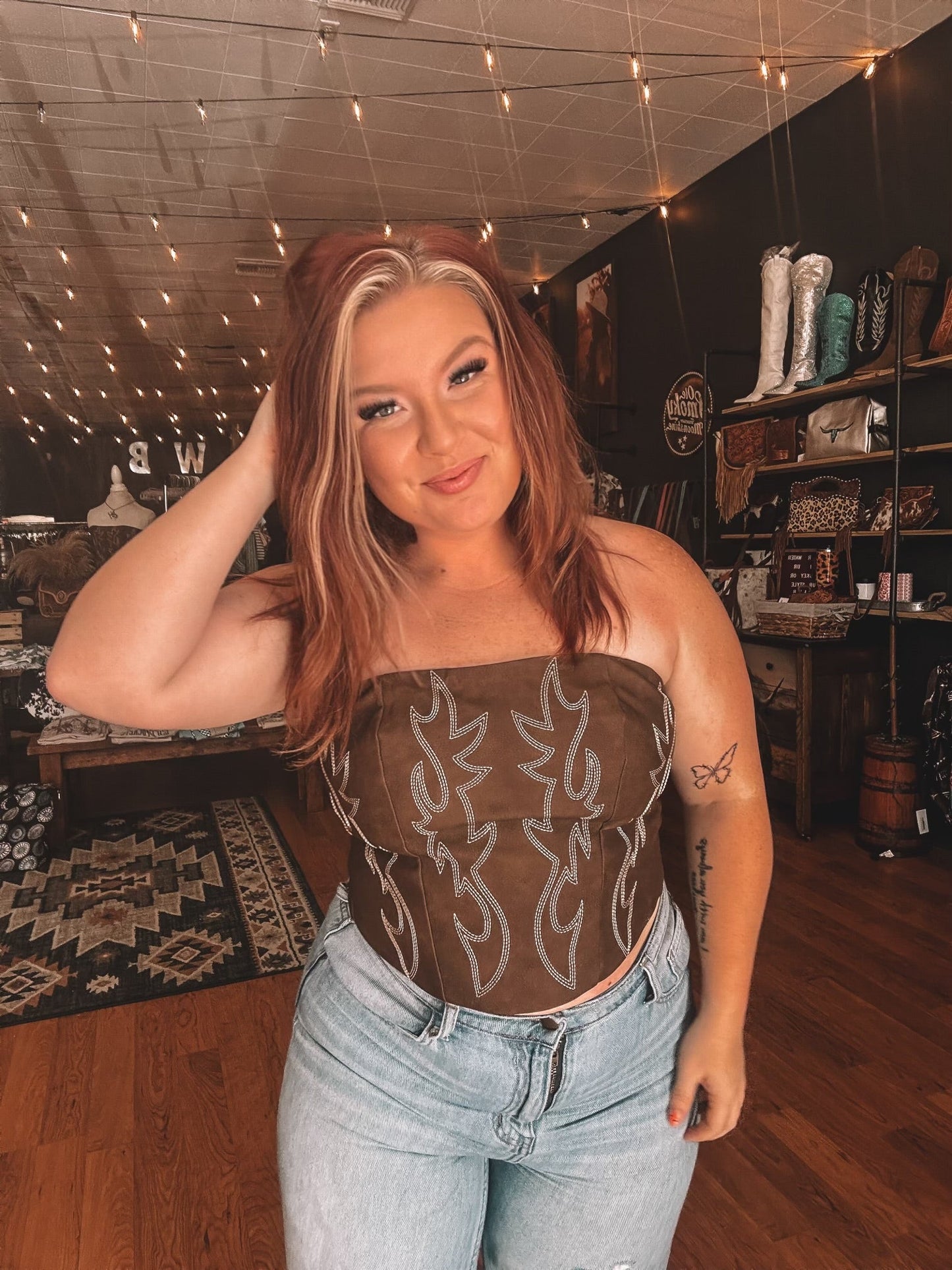 Boot Stitch Corset - Brown Top