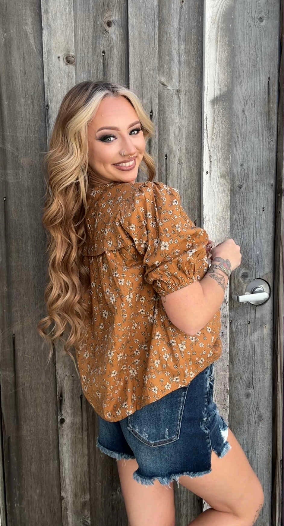 Amber Garden - Camel Floral Top
