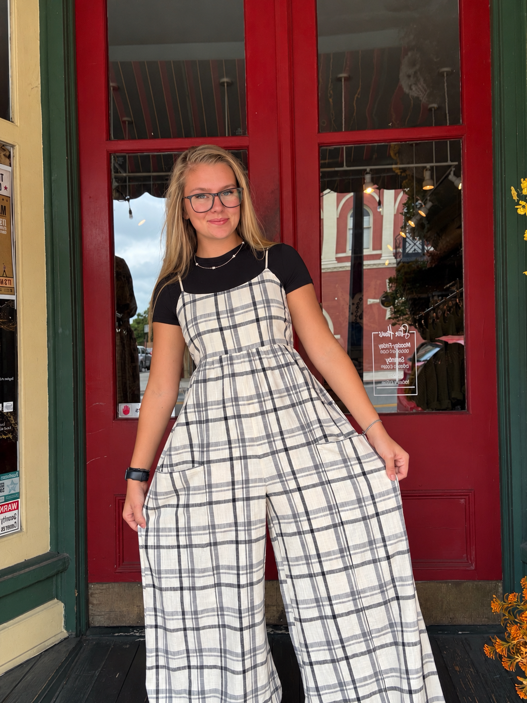Mountain Hollow – Black Plaid Jumpsuit