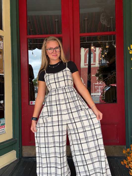 Mountain Hollow – Black Plaid Jumpsuit