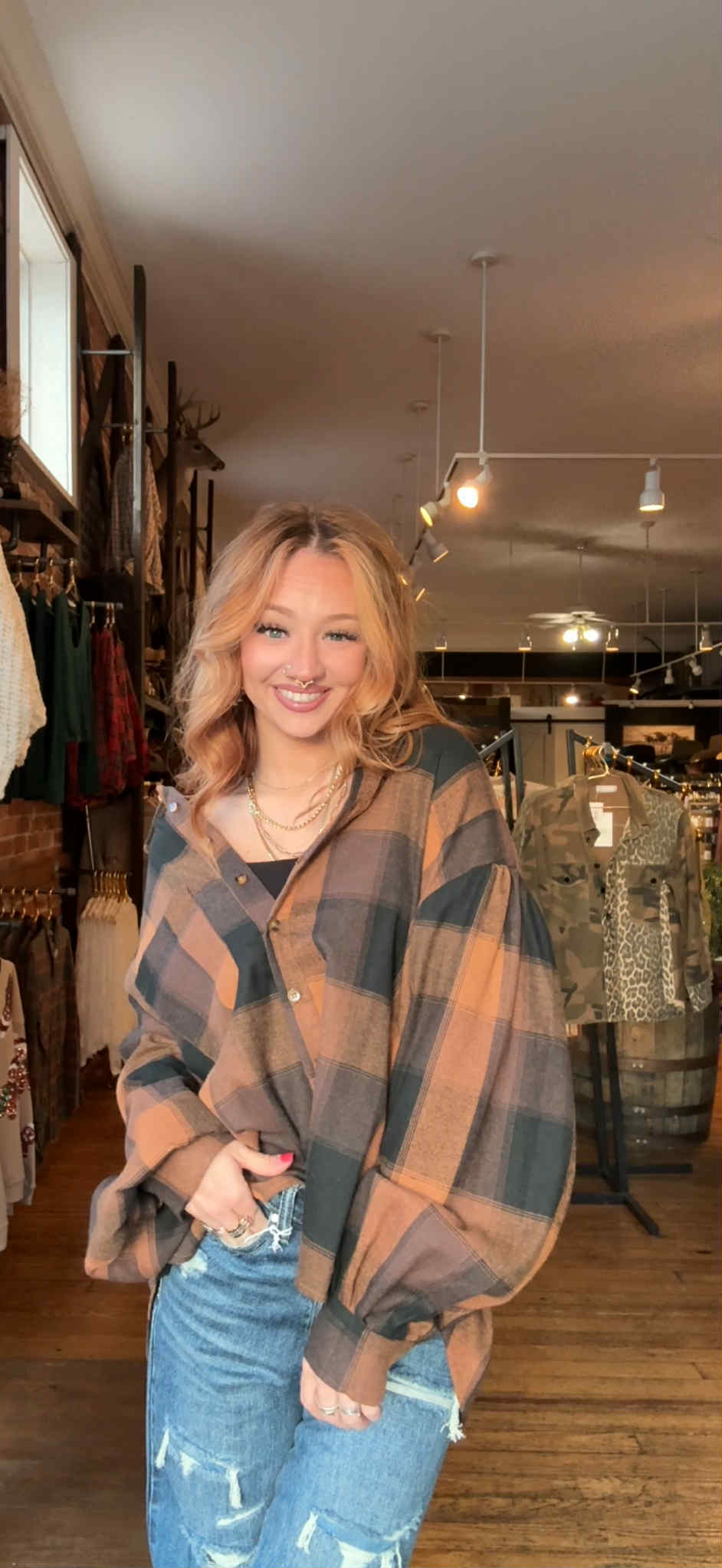 Leaves & Lattes - Camel Plaid Flannel