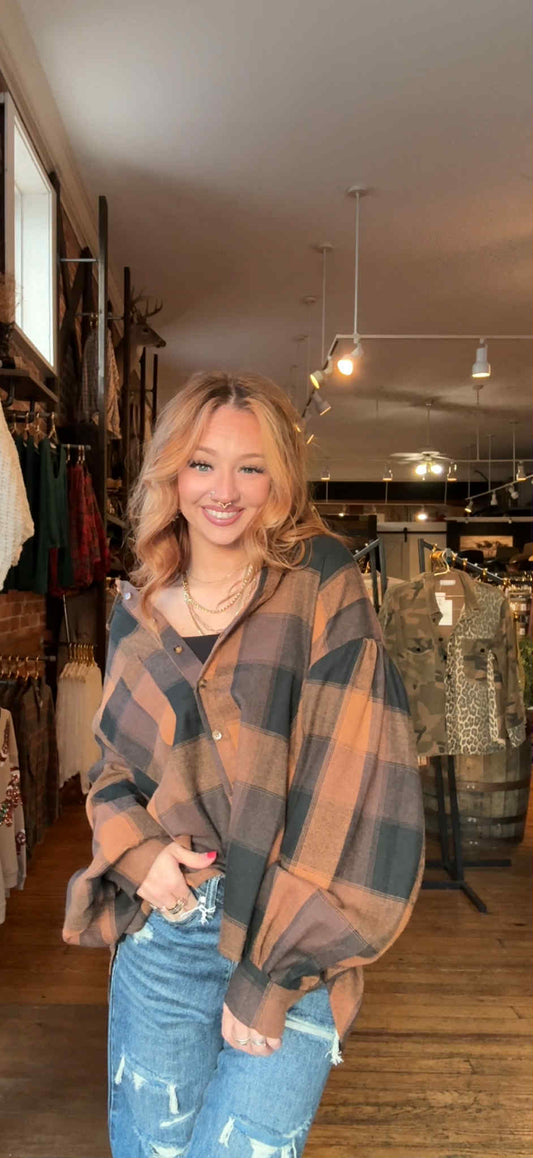 Leaves & Lattes - Camel Plaid Flannel