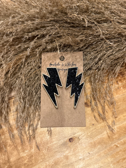 Glitter Bolt - Black Earrings