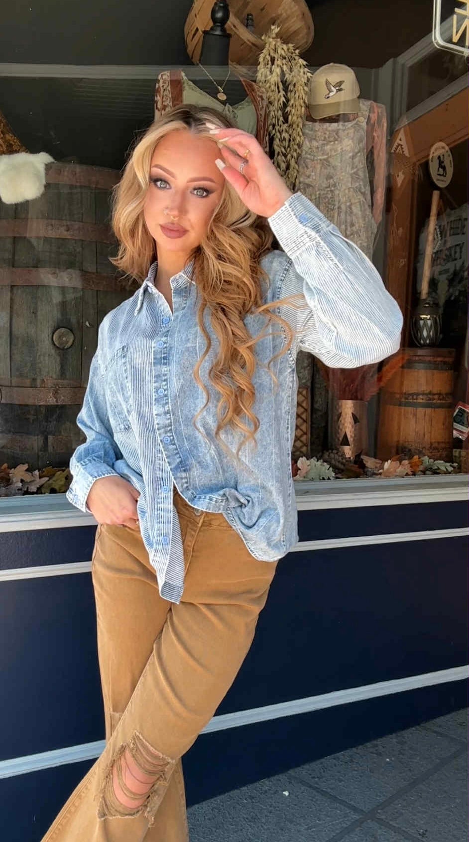 Western Line Up - Denim Button Down Top