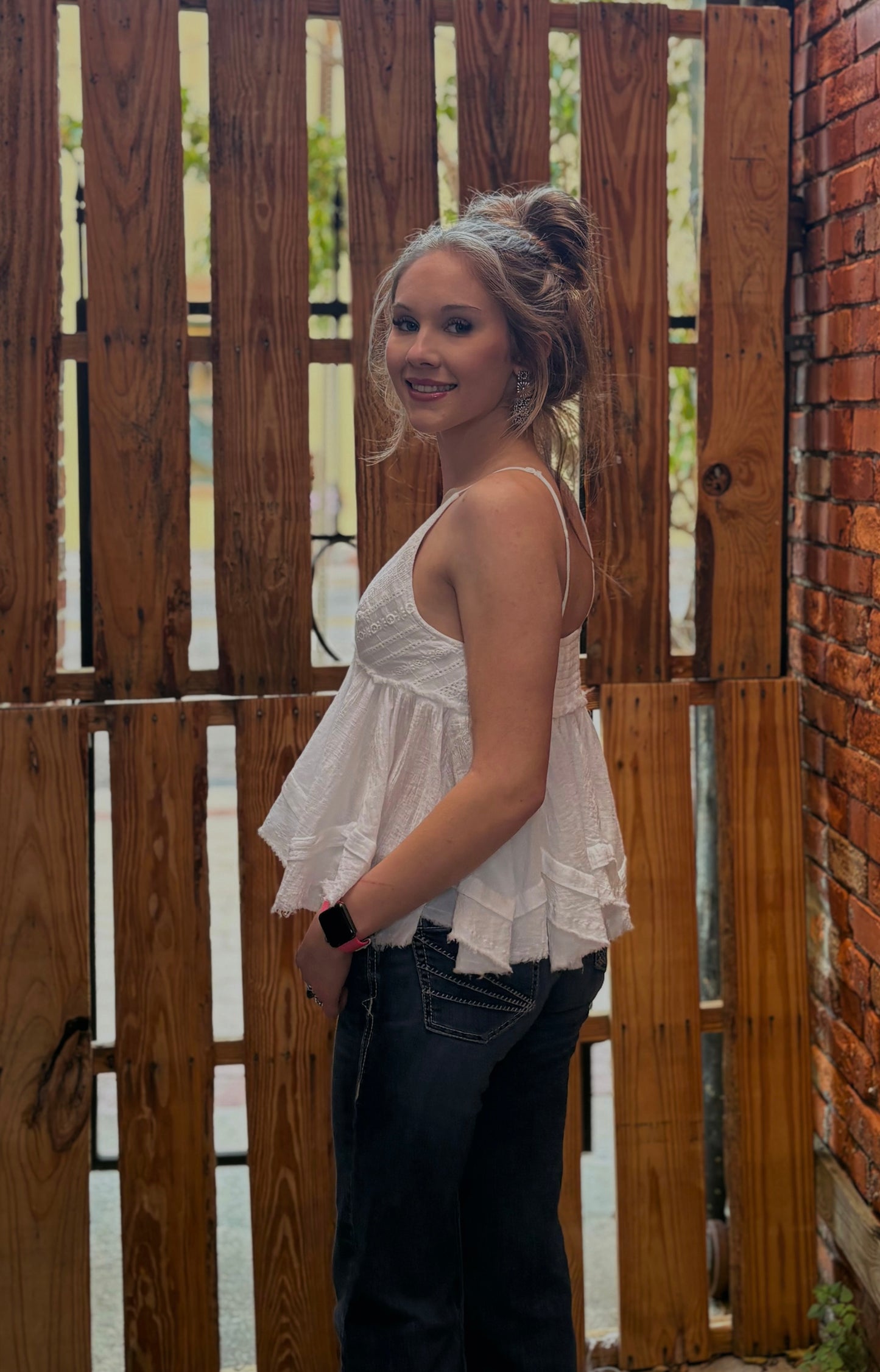 Sun & Cotton – White Peplum Tank