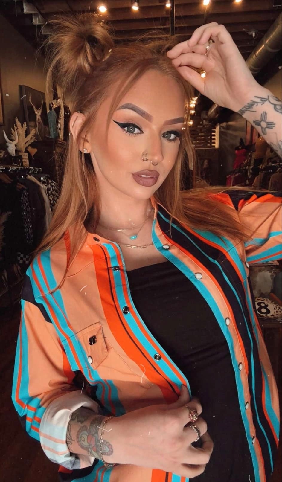 Peach Stripe - Vintage Brush Popper Top