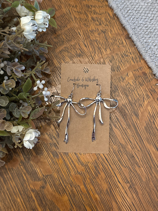 Flow Heart Bows - Silver Earrings