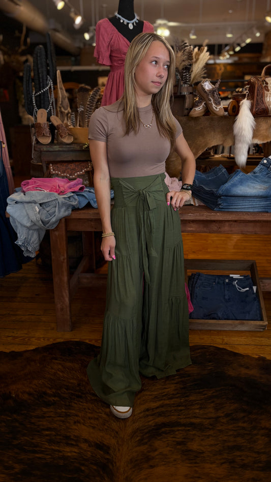 Earthbound Olive – Wide Leg Pants