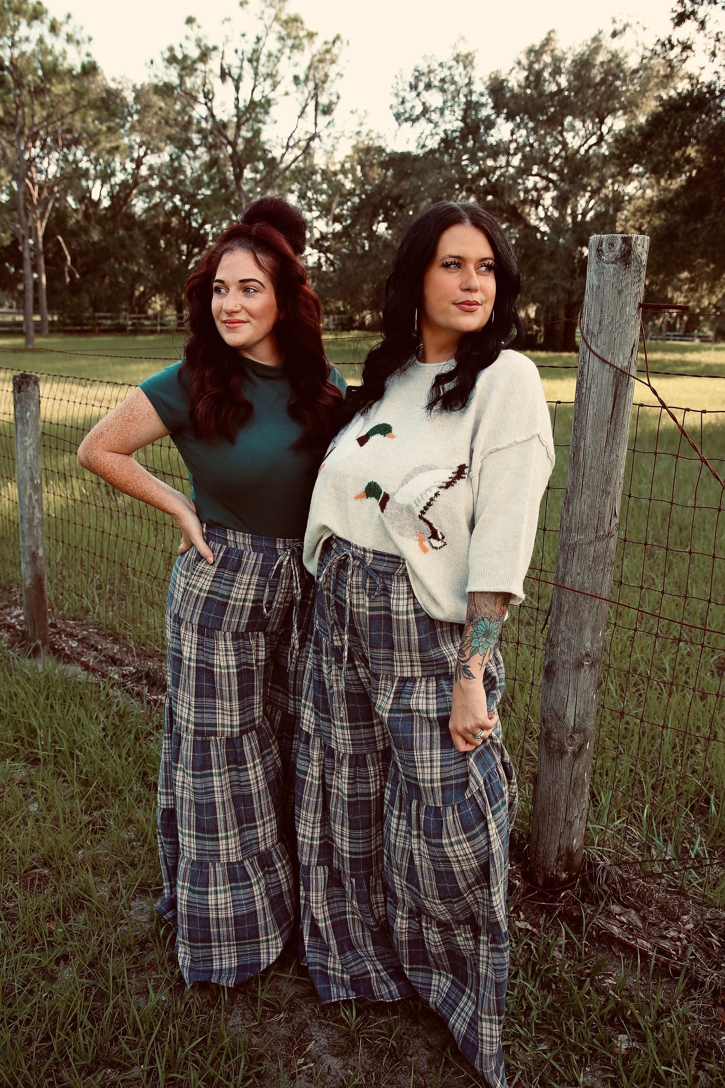 Homestead Harvest – Navy Tiered Plaid Pants