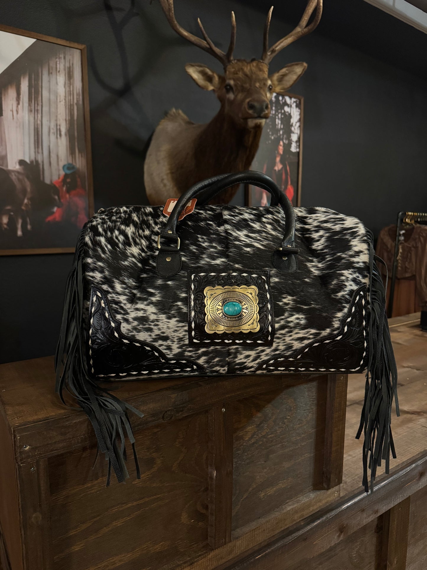 Black Cowhide Concho - Duffle Bag