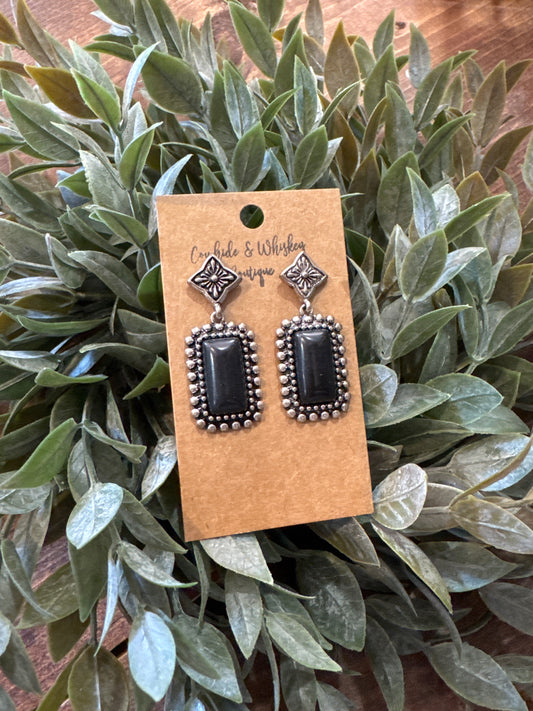 Black Stone Square - Earrings