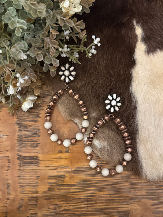 Floral Stone - Copper Earrings