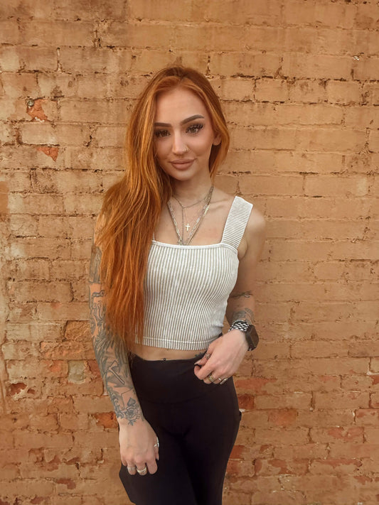 Acid Ribbed Seamless Tank - Ash Mocha *Door Buster*