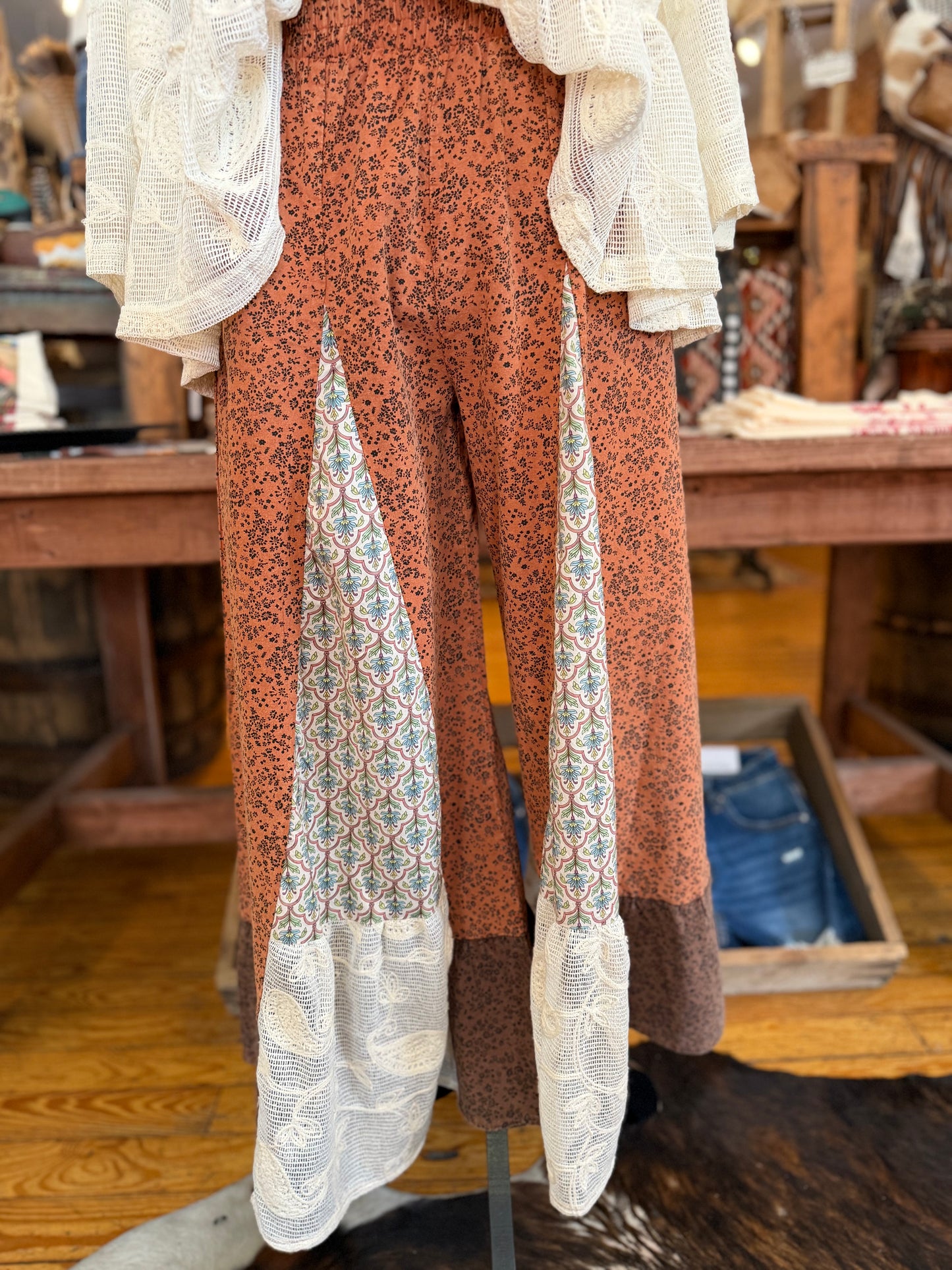 Bohemian Ember – Rust Flowy Pants