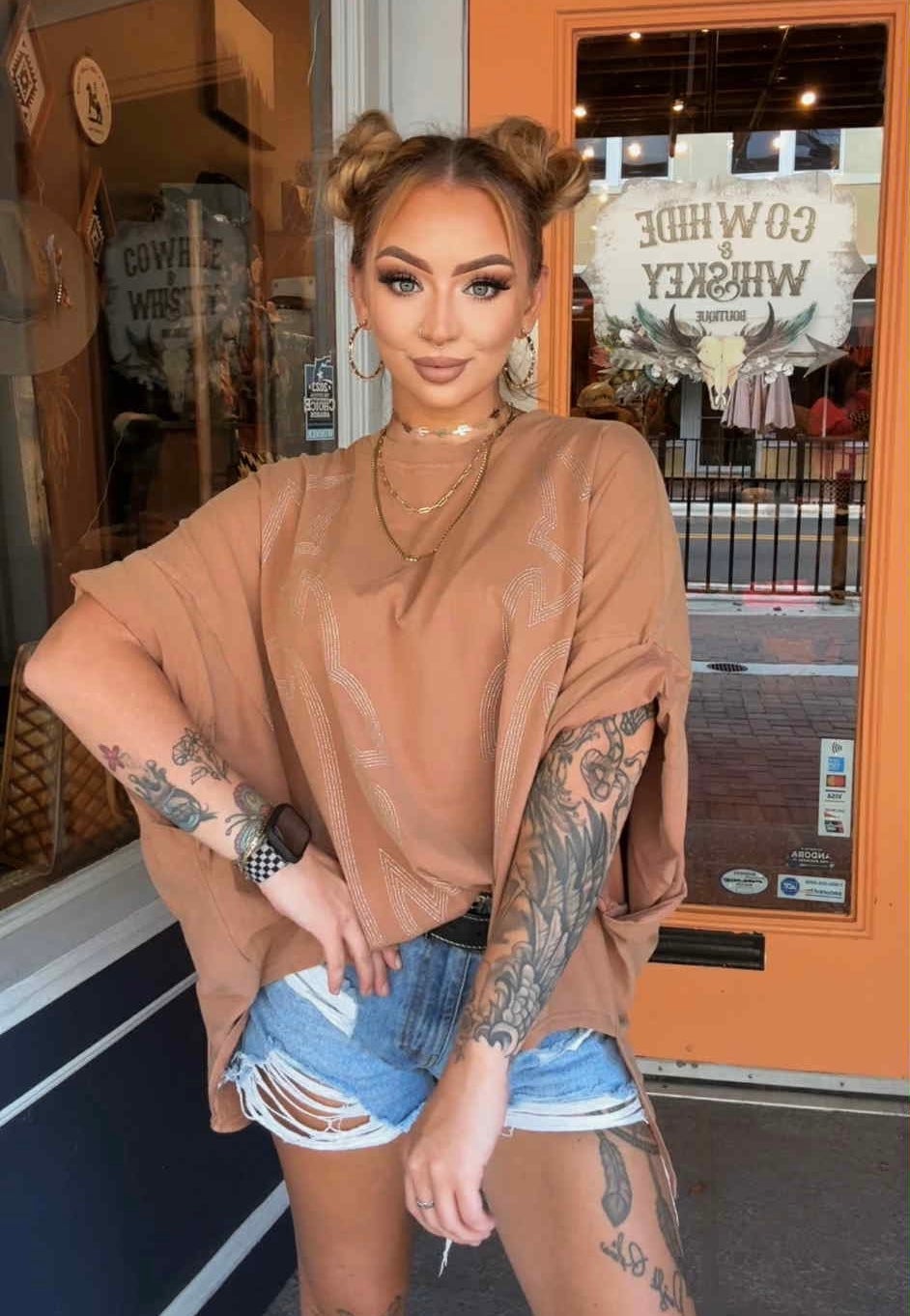 Glitter Boot Stitch - Camel Dolman Top