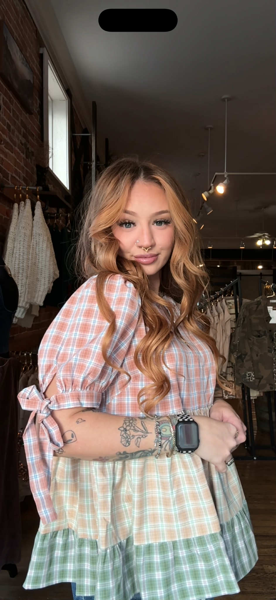 Honeydew Thread - Plaid Babydoll Top