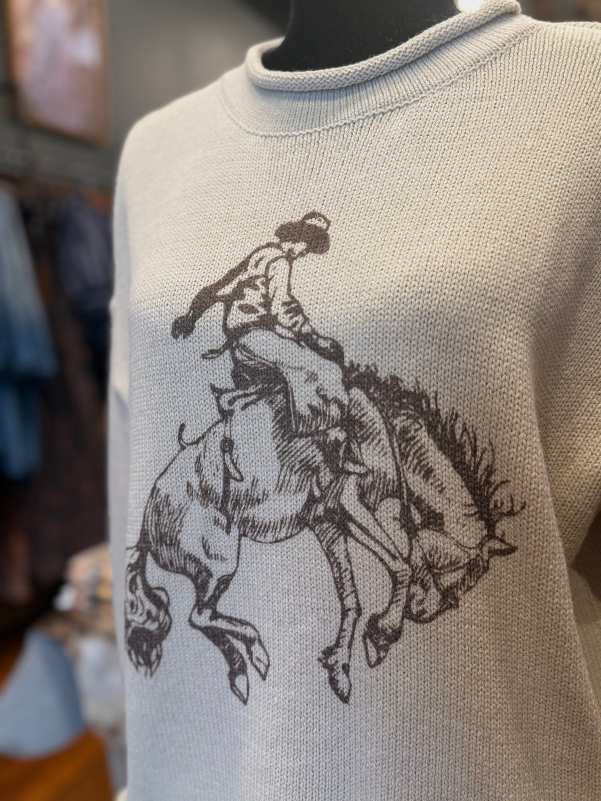 Bronco Revival – Oatmeal Bucking Bronco Sweater