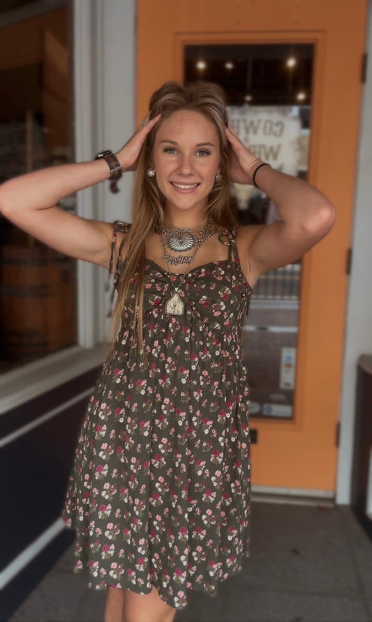 Evergreen Kiss - Olive Mini Dress