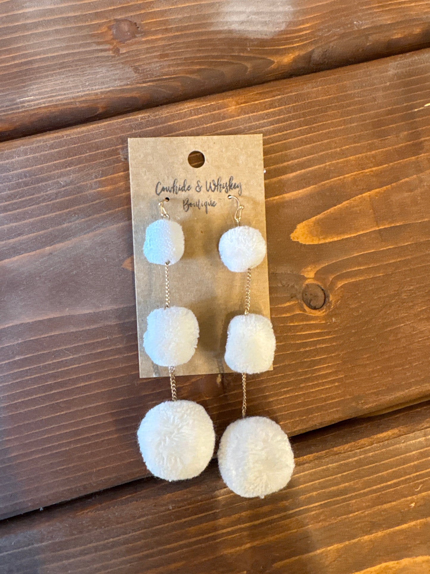 Tripple Stack - White Pom Pom Earrings