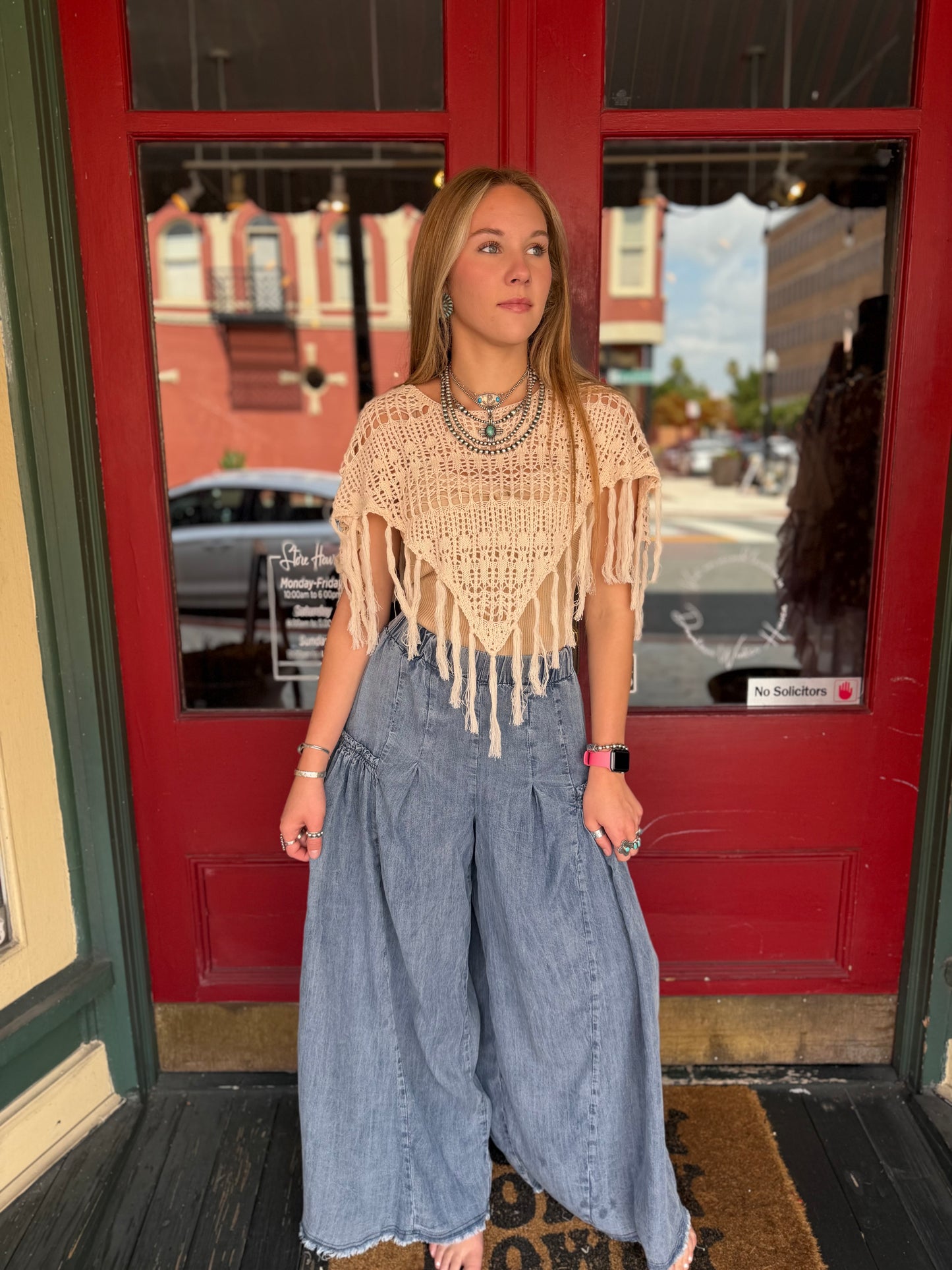 Blue Jean Baby – Denim Tiered Wide Leg Pants