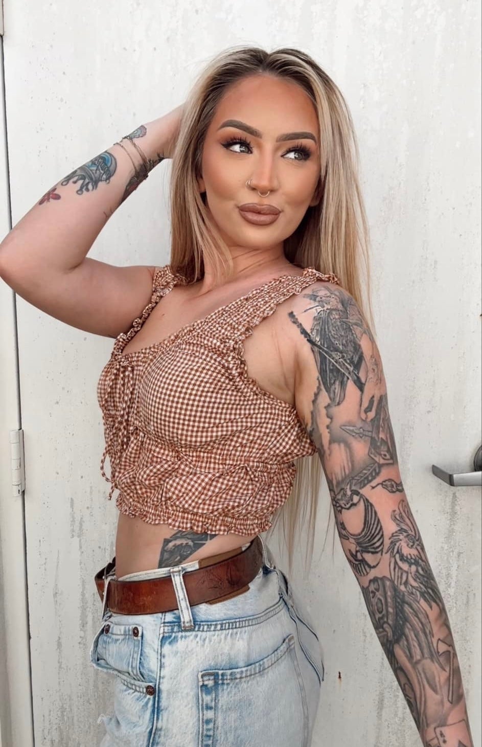 Country Cutie -Camel Plaid Top