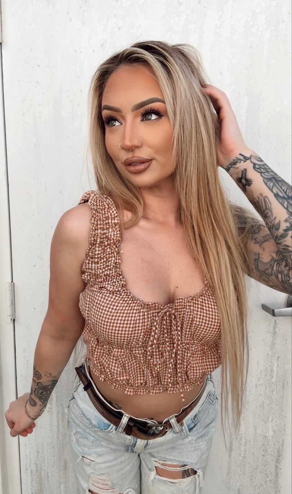 Country Cutie -Camel Plaid Top