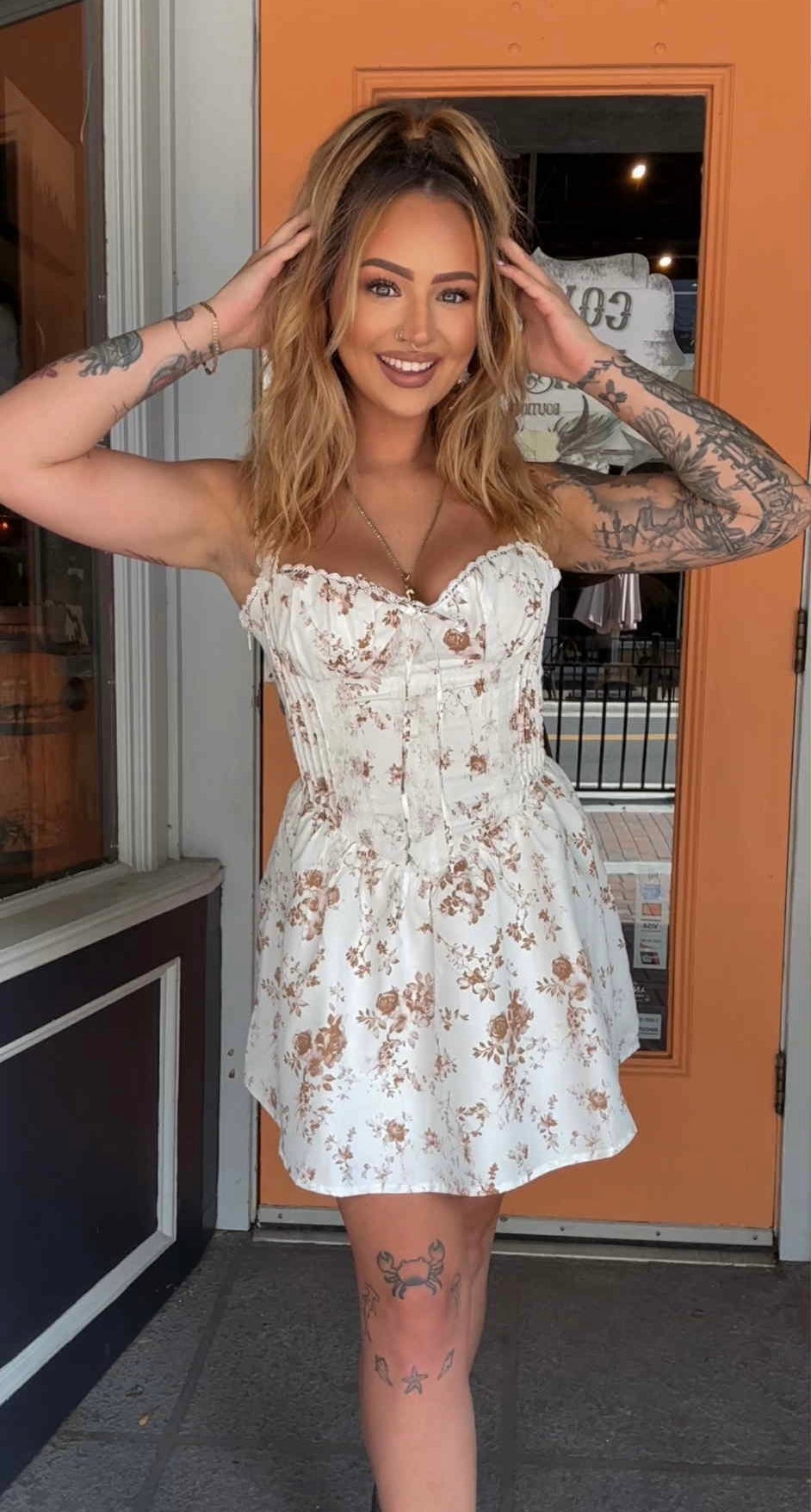 Whisk Me Away - Brown Floral Corset Dress