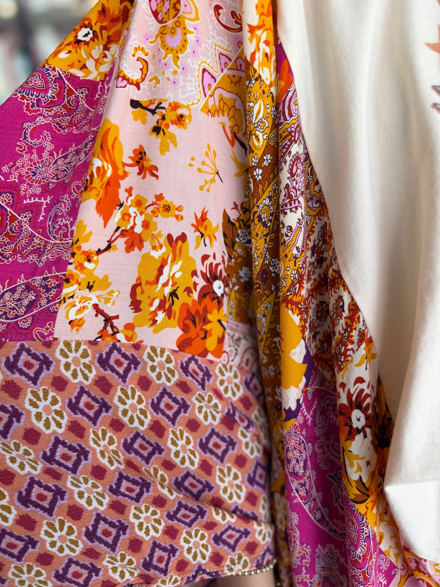 Cowboy Chaos – White Mixed Print Poncho Shirt