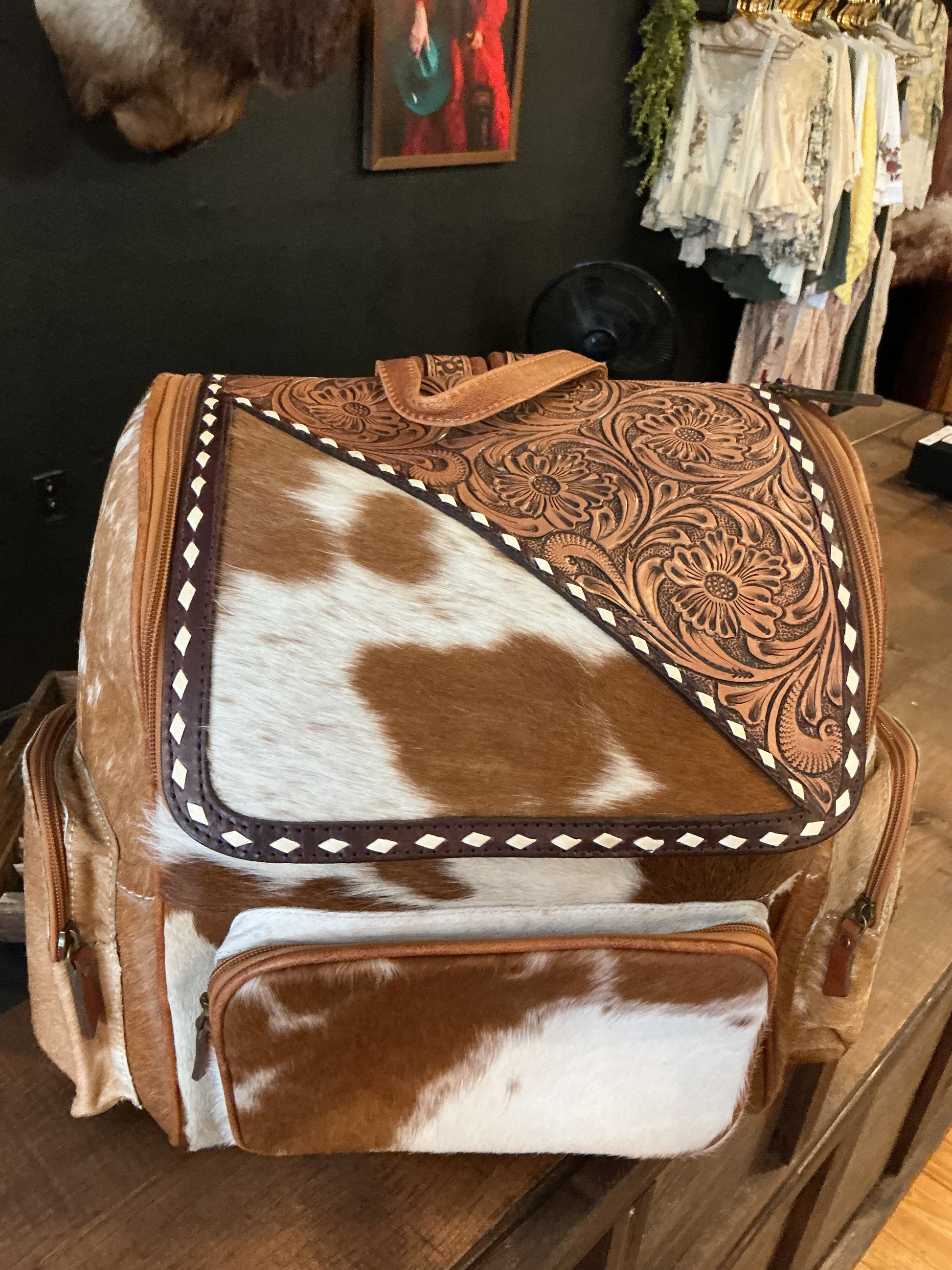 cowskin leather backpack Early 20th c. Swiss Army Cowhide c.1945 its built to go wherever life takes you. Cowhide & Tooled Leather Backpack