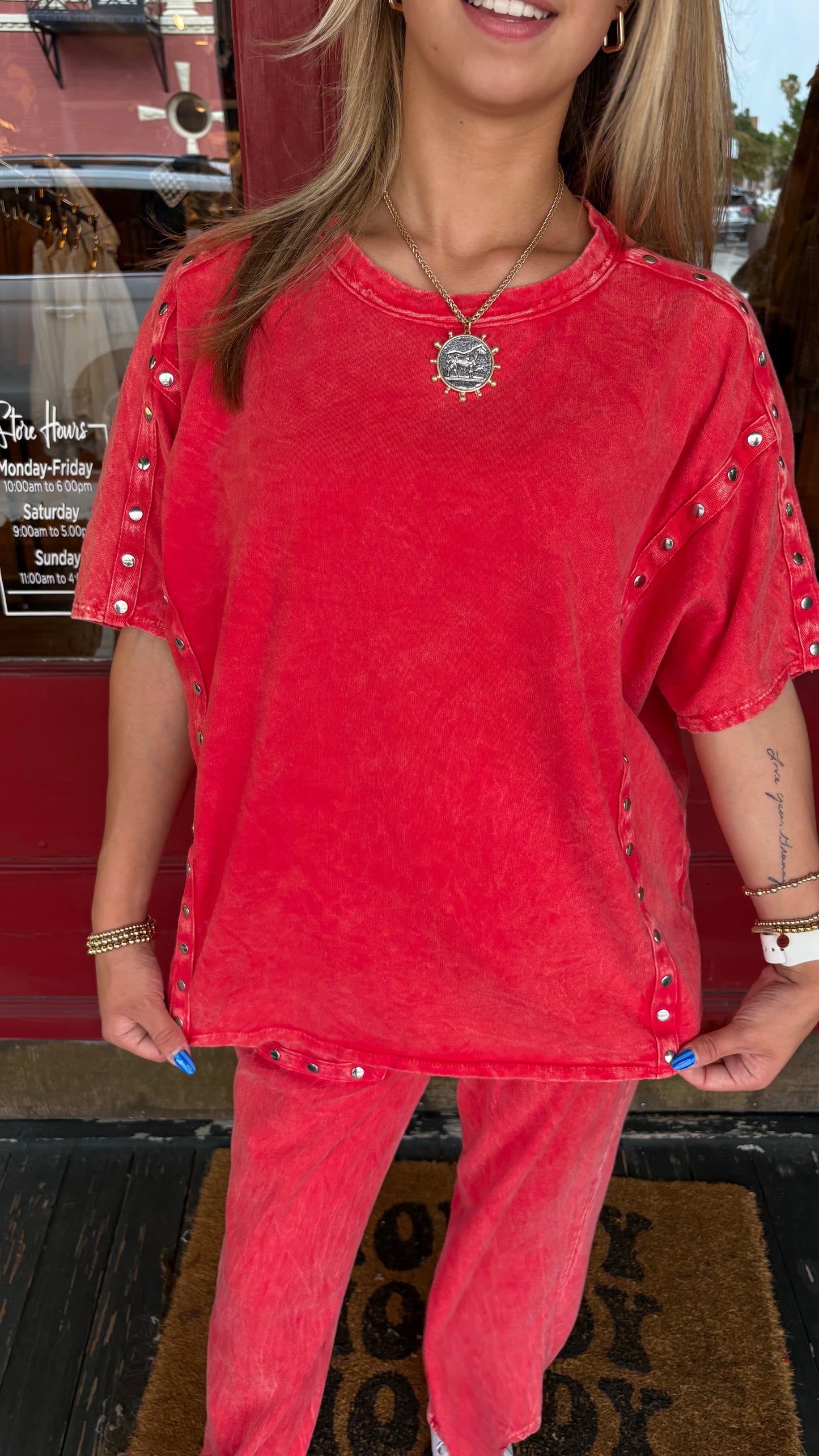 Starstruck Studs – Red Crewneck T-Shirt