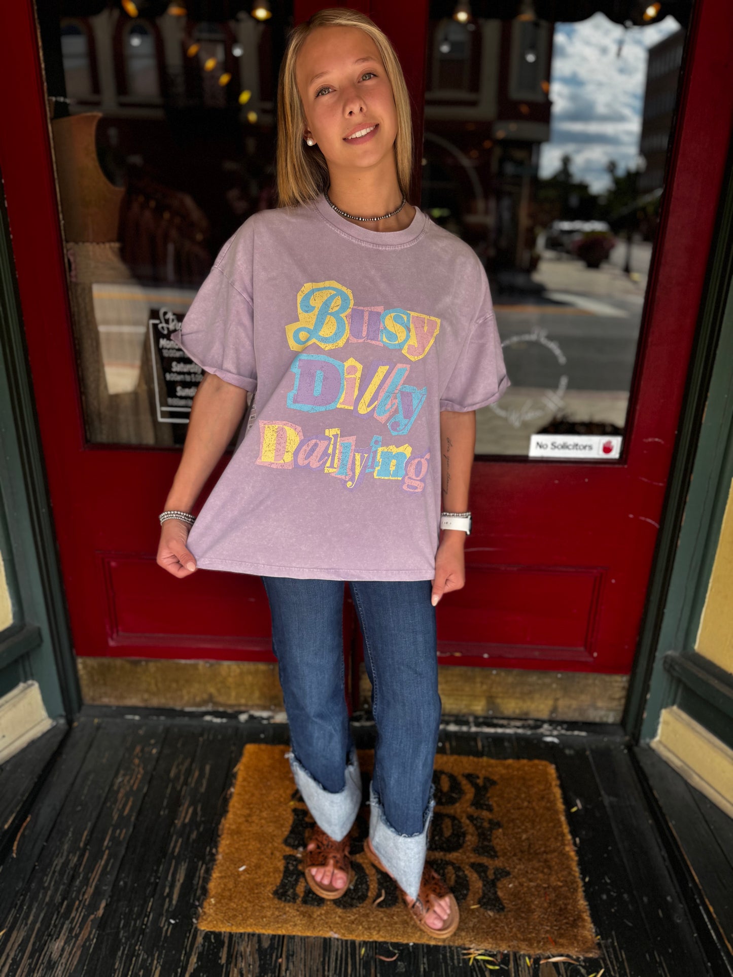 Busy Dilly Dallying - Lilac Acid Wash Tee