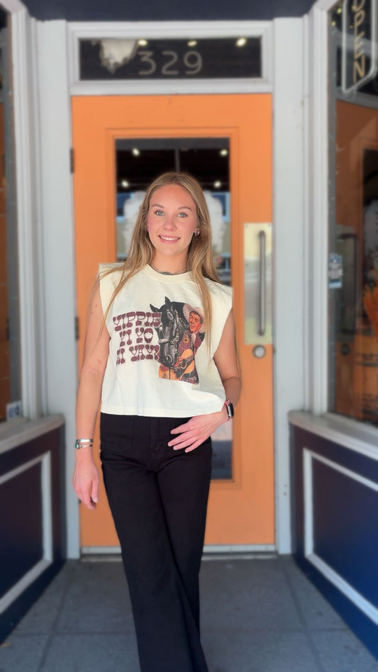 Yippee Ki Yay Cowboy – Cream Muscle Tank