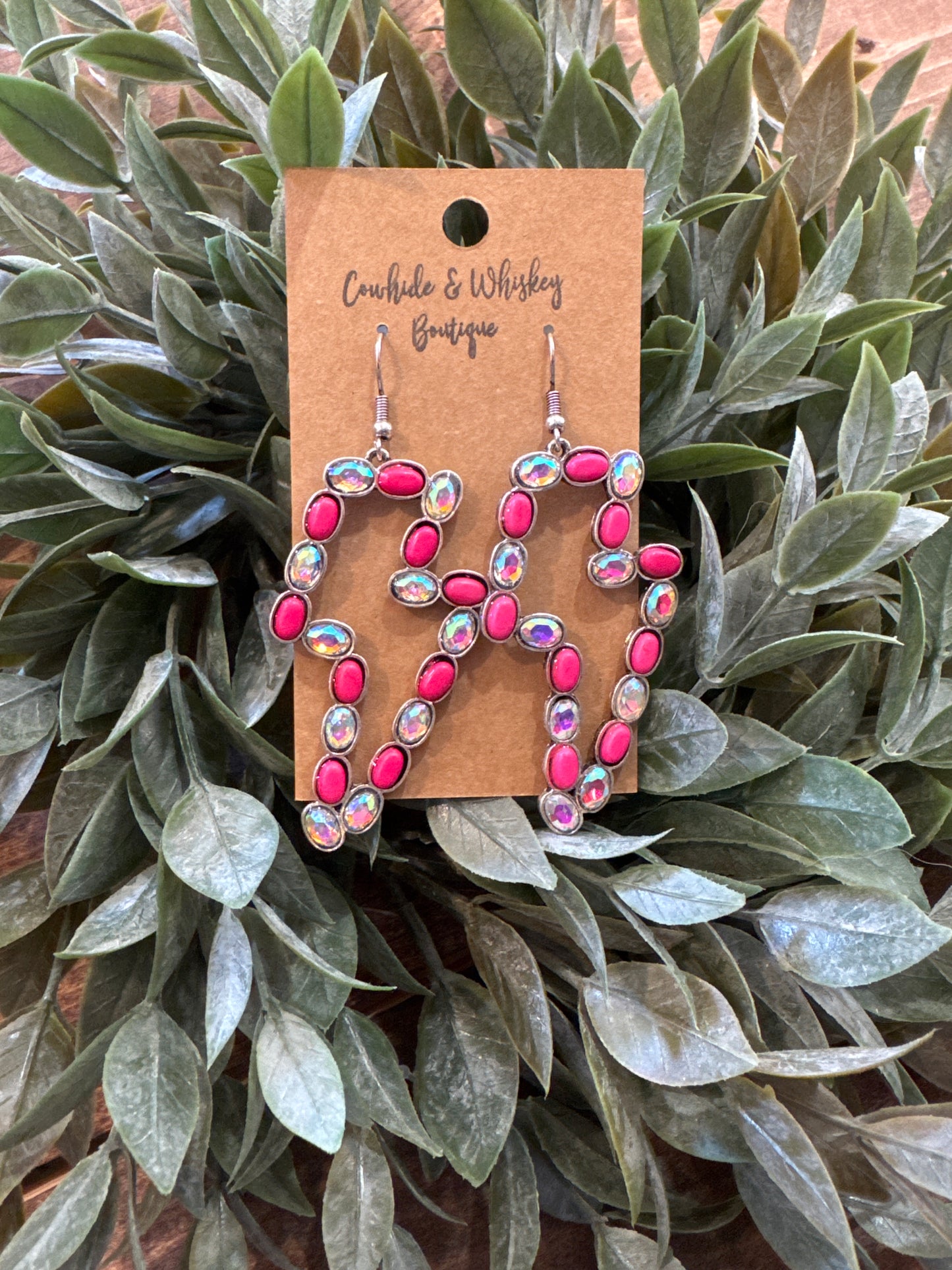 Pink Rhinestone Bolt - Earrings