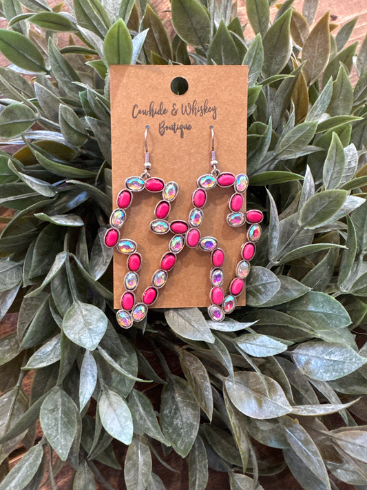 Pink Rhinestone Bolt - Earrings