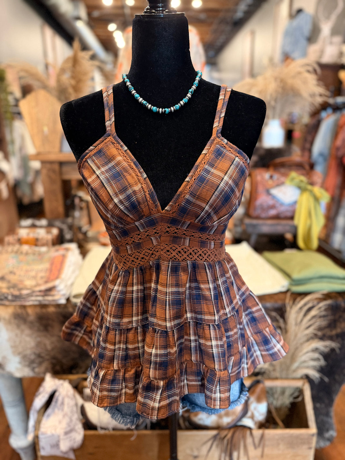Bluewood Creek – Plaid Tiered Tank Top