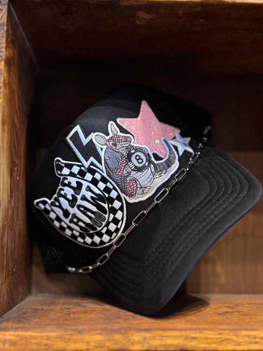 Punchy Armadillo Black Trucker