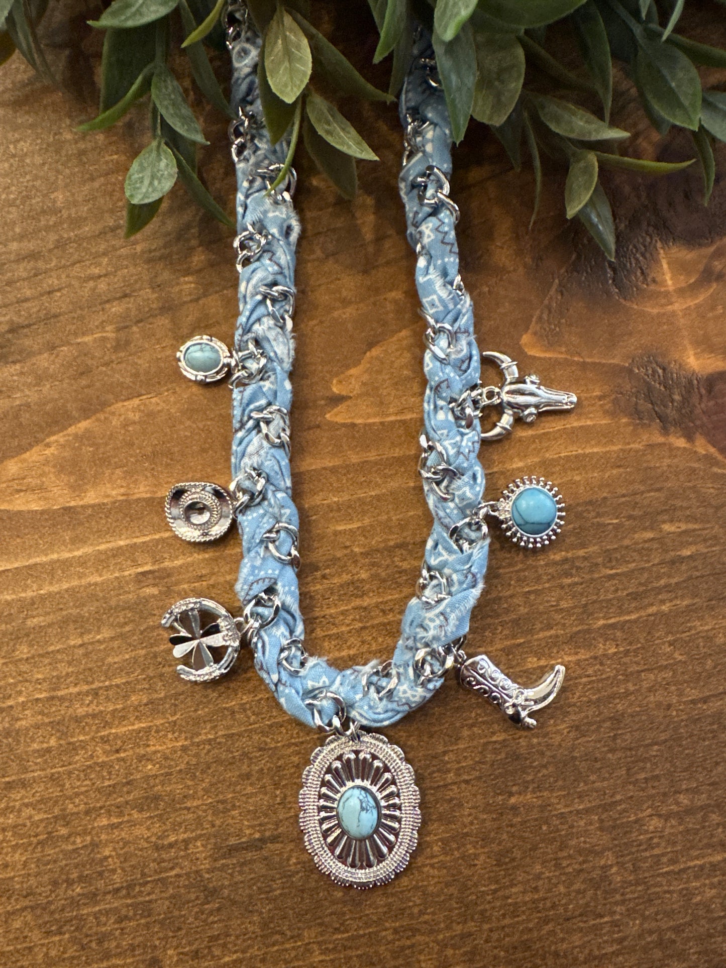 Blue Bandana Charm - Scarf Necklace